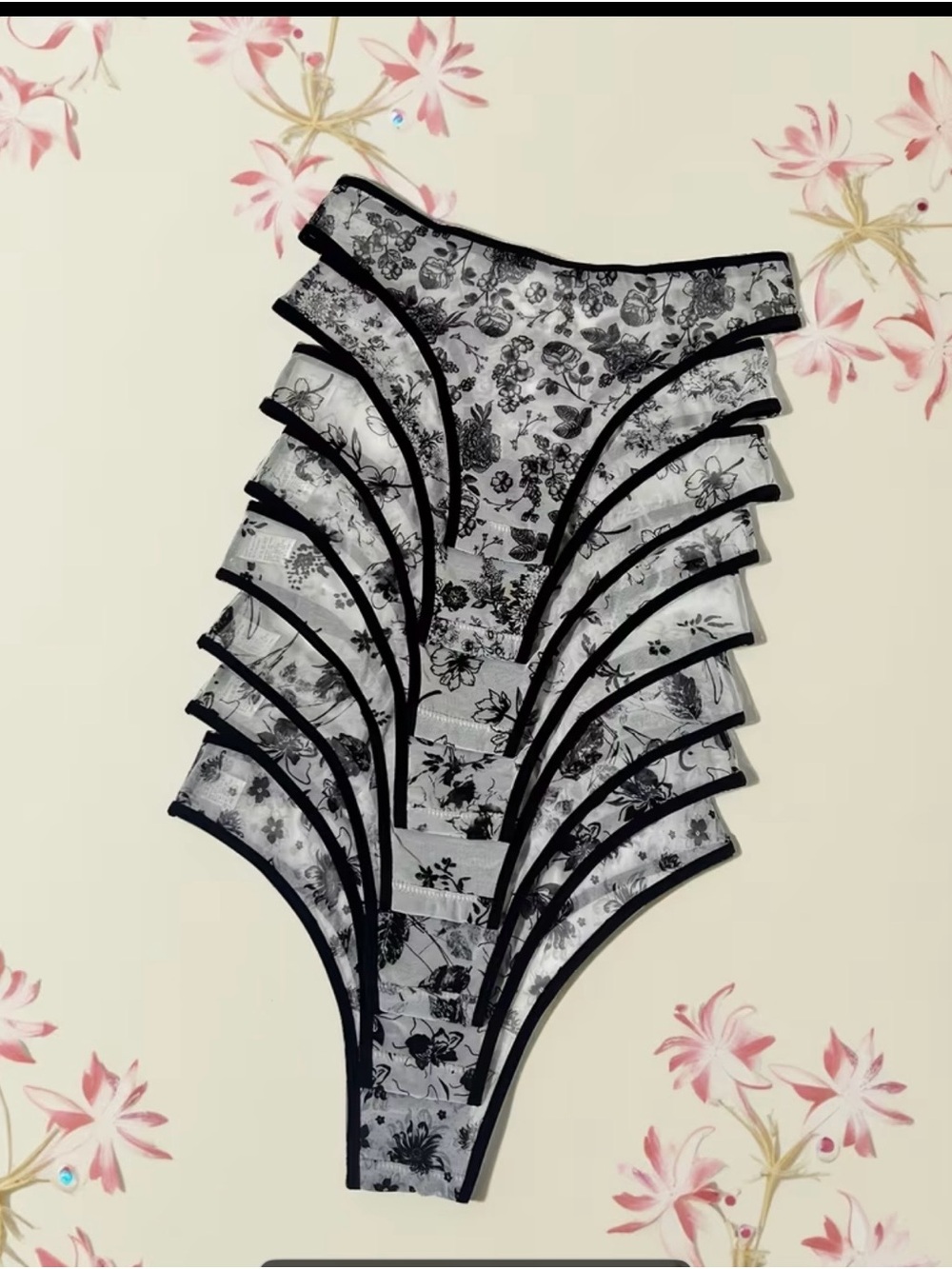 8 Black & White Floral Mesh High-Waist Bikini Briefs